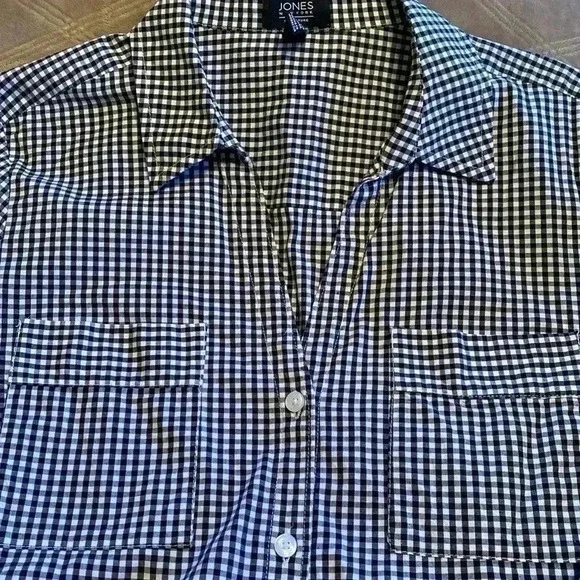 Jones New York Black & White Gingham Long Sleeve, Tie Front Large Woman’s Shirt - Picture 4 of 12